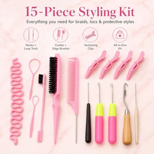 Nalexmi Crochet Hooks for Hair, 15-Piece Styling Kit for Braiding and Extensions