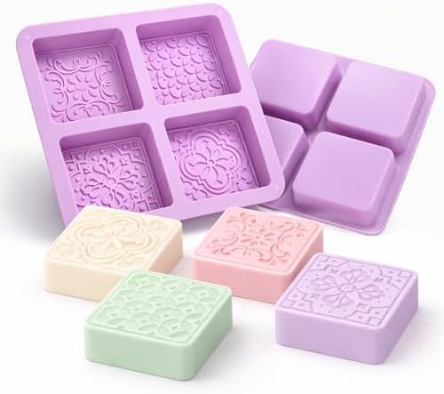 2Pack Embossed Floral Silicone Soap Mold Square Handmade Soap Making Mold Square Silicone Mold Vintage Floral Embossed Mold Handmade Soap Mold for Soap Candle Lotion Bath Bombs Resin Cake Chocolate