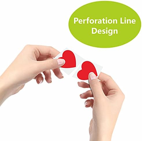 1200 PCS Red Heart Shaped Sticker Labels with Perforation Line in Roll, Use for Valentine's Day, Award Charts, Offices, Teachers & Classrooms, Bookmarks (1" in Diameter)