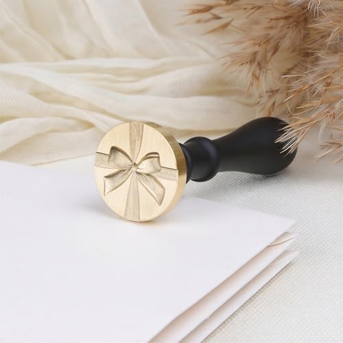 UNIQOOO 3D Relief Wax Seal Stamp, Ribbon Bow Brass Head with Wood Handle, Aesthetic Floral Sealer for Wedding Invitations, DIY, Gift Wrapping, Envelopes, Christmas Cards
