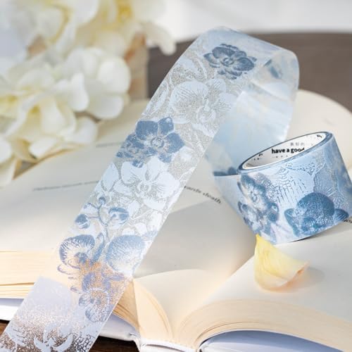 Vintage Landscape Butterfly Plant Flower PET Tape Stickers For Journaling Scrapbooking Laser Silver Ink Floral PET Tape Junk Journal Decorations Collage Tapes Set Scrapbook Stationery Planner Stickers