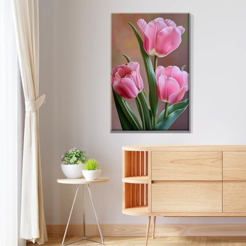JOOZ Paint by Numbers Kit for Adults Flowers Paint by Numbers Kit with Frame DIY Tulip Paint by Number with Easel Floral Adult Paint by Number Kits Canvas for Gift Home Wall Decor 7.87x11.81 Inch