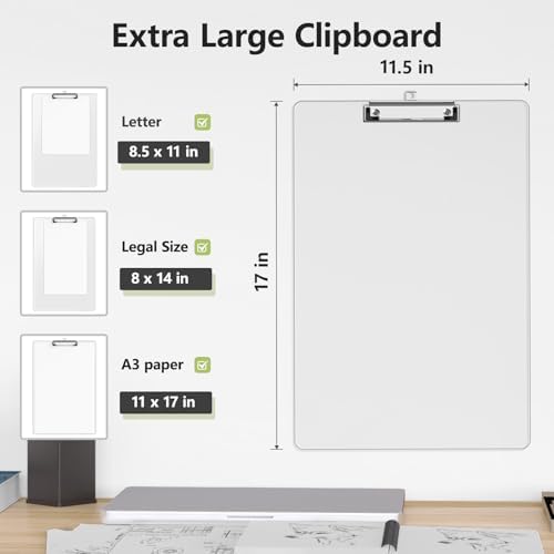 11 x 17 Extra Large Clipboard 2 Pack, Clear Clip Board