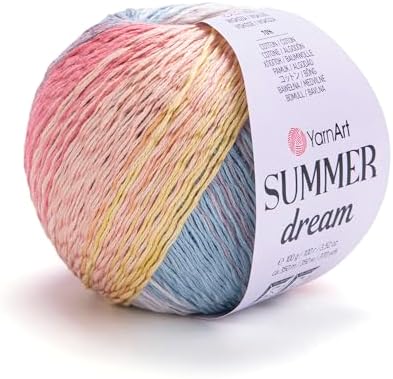 YarnArt Summer Dream Cotton Blend - 3.4 OZ, 383 yds Rainbow Multi Color Yarn for All Season Project Fuitable for Knitting Blouses, Shawls, Scarfs and Sweaters, Fine:2 (4307)