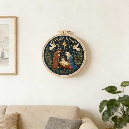 BoAn Nativity Embroidery Kit for Adults, DIY Cross Stitch Kit with Hoop