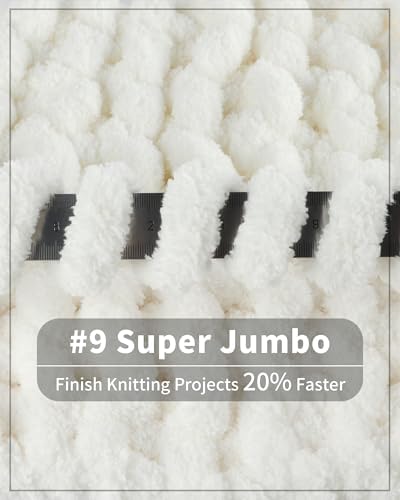 Cozyful Chunky Yarn for Hand Knitting, #9 Thick Jumbo Big Chunky Yarn for Crocheting, Super Chunky Knit Blanket Yarns, Large Chunky Chenille Yarns, 8 Pack (30 yds 8 oz Each Skein), Cream