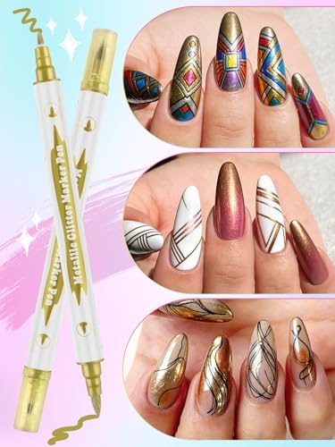 10 Color Metal Giltter 3D Nail Art Pens Set Kalolary Double-ended