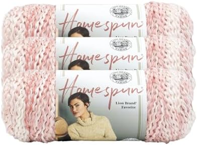 Lion Brand Yarn, Homespun Bulky Crochet Yarn, Parfait, Pink, 3 Pack