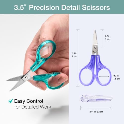 Beaditive Detail Craft Scissors Set (2 Pc.) Curved and Straight, Sharp, Compact | Sewing, Embroidery, Paper Cutting, Crafting | Stainless Steel | Protective Cover (Green)