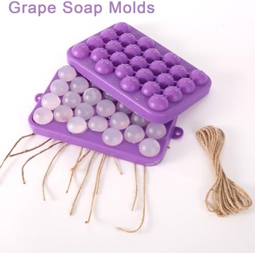 DIY Silicone Grape Soap Mold with 2 Hemp Ropes, Reusable Handmade Grape Shape Soap Mold Kit for Crafting Homemade Making Supplies Creative Gift Idea for Adults & Beginners (Purple)