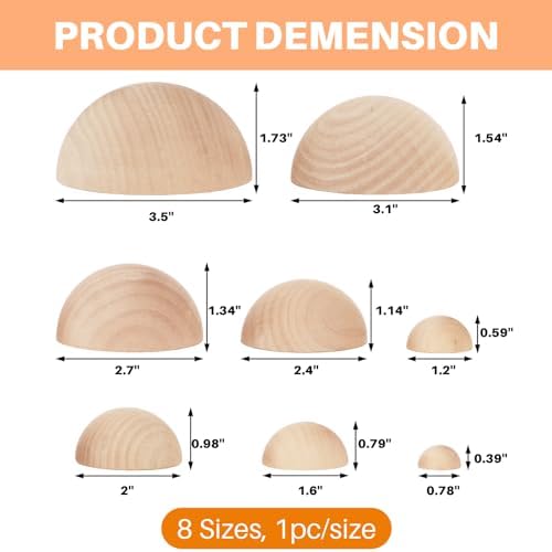 ZENFUN 8 Pcs 8 Sizes Half Round Pottery Tools Set, Wooden Ceramic Top Tool Clay Tools for Making Pottery Bowls and Plates, Wooden Split Balls Half-Round for DIY Crafts