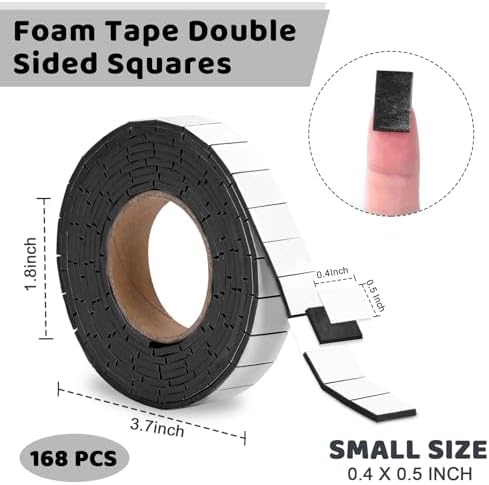 168 PCS Foam Tape Craft Double Sided Precut 3/4 X 1/2 Inch 3D Adhesive Foam Squares Self Adhesive Dots Black for Halloween Christmas DIY Crafts Art Sewing Supplies (1 Tape, Black)
