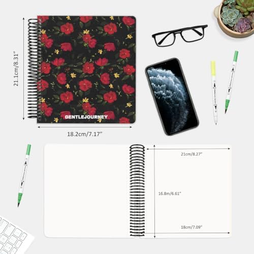 Hardcover Sketchbook,7.2"x8.3"Spiral Bound Drawing Pad, Noir Scarlet Flower