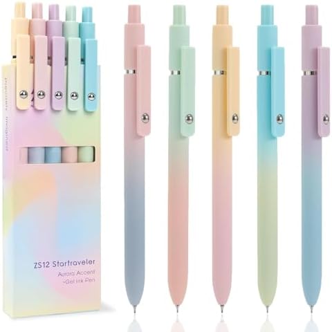 ACEES Gel Pens, 5 Pcs Retractable Quick Dry Black Ink Pen, 0.7mm Fine Point
