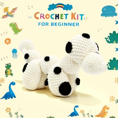 Dog Crochet Kit for Beginners, Larger Size Amigurumi Starter Kit with Step-by-step Tutorial Video and User Manual, Easy Art Crochet Knitting Amigurumi, DIY Animal Kits Dogs Puppy Lovers