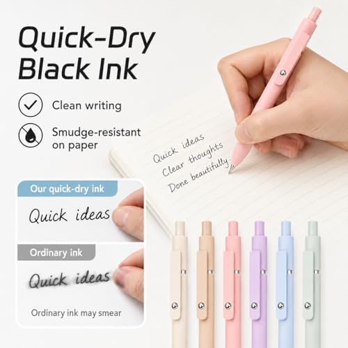 ACEES Gel Pens, 6 Pcs Retractable Quick Dry Black Ink Pen, 0.5mm Fine Point