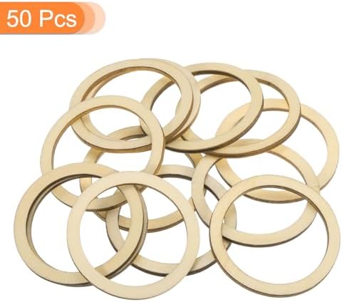 uxcell 50Pcs 50mm(2-inch) Natural Wood Rings, Unfinished Wooden Pieces Circle Ornaments Wreath Frame Ring for Home Decor, DIY Crafting