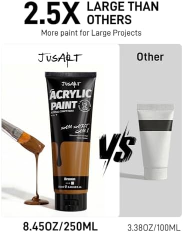 JusArt Brown Acrylic Paint, 8.45oz/250ml Large Tube, Heavy Body