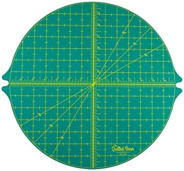 The Quilted Bear Rotating Cutting Mat - Circular 14" x 14" Self Healing 360° Rotating Craft Cutting Mat with Innovative Locking Mechanism for Quilting, Sewing, Dressmaking & Crafts (Green)