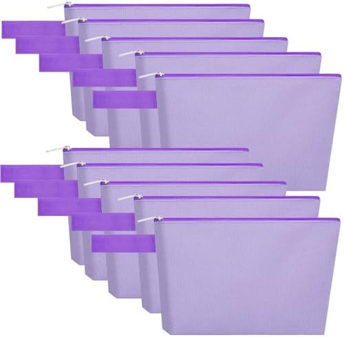 10 Pieces Cotton Canvas Makeup Bag with Bottom and Strap, Multi-Purpose Cosmetic Bag with Zipper Travel Toiletry Pouch, Blank DIY Craft Bag (Purple, L)