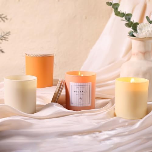 12Pcs Assorted Orange Candle Jars for Making Candles, 10oz Empty Jars with Bamboo Lids and Labels, Glass Candle Jars for Candle Making Supplies, Candle Containers for DIY Gifts