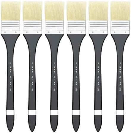 XDT#2365 Hake Artist Paint Brush 6 Piece Set #1.54in, Medium Stiff Hog Bristle Paint Brushes for Acrylic Painting, Acrylic Oil Watercolor