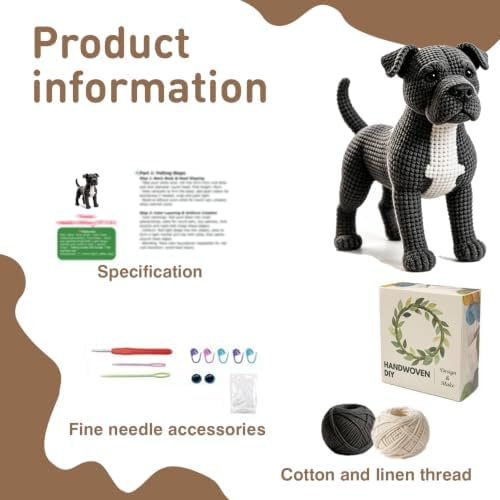 DIY Crochet Pitbull Dog Kit for Beginners – Amigurumi Staffordshire Bull Terrier Stuffed Animal Knitting Kit with Yarn, Hook & Instructions – Easy Beginner Crochet Animal Craft for Adults & Dog Lovers