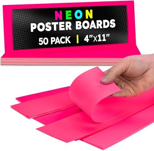 Hygloss Medium Poster Board 4x11 - 50 Neon Pink Single Color Bulk Pack - 10 Pt. Thickness Colored Poster Board Paper for Projects, Signs, Displays - Posterboard Multipack 4" x 11"