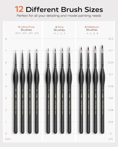 JUSART Miniature Paint Brushes 12 PCS, Fine Tip Model Paint Brushes, Black