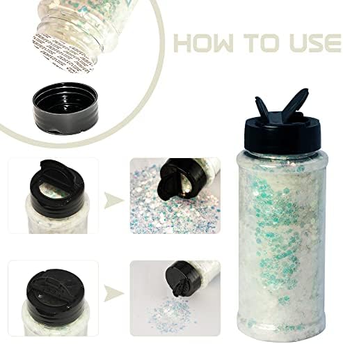 HEMOER White Opal Glitter 100g/3.5oz, Cosmetic Mixed Hexagon Chunky & Fine Craft Glitter Resin Sequins for Epoxy Glass, Resin Art, Body, Hair, Face, Nail, Tumbler, Festival Party