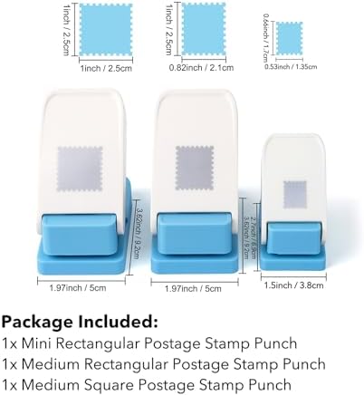 3 Pcs Stamp Punch, 1 x 0.8 Inch / 0.6 x 0.5 Inch Rectangle Postage Stamps Punch, 1 x 1Inch Square Stamps Hole Puncher, Stamp Cutter Hole Punches, StampPunch Tools Card Making, Paper Punches StampShape