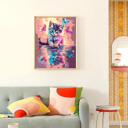 Yunnuo Paint by Numbers Kit for Adults,Cat Paint by Number Canvas,Butterfly Painting by Numbers for Beginners,Paint with Numbers for Great Gift and Wall Decoration 16’ W x 20’L
