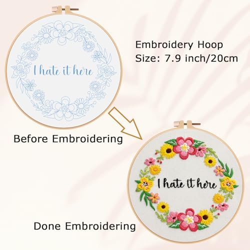Nuberlic Floral Embroidery Kit for Beginners,Funny Embroidery Practice Kit