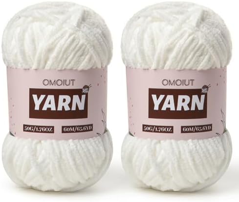 2 Packs Plush Chenille Chunky Crochet Yarn - Baby Yarn for Crocheting Soft - Velvet Yarns Knitting for Blankets Crafts - Fluffy Amigurumi Yarns 100g/131yds (2 Snow White)