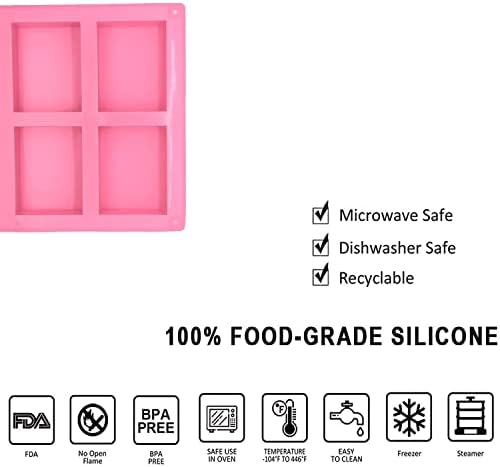 3 Pack Silicone Soap Molds 6 Cavity Rectangle for Craft Soap, Muffin, Loaf, Cornbread, Cake, Chocolate & Ice Cube Trays (Blue, Pink, Purple)