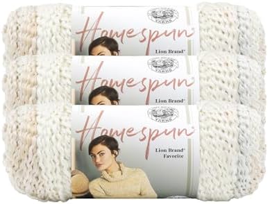 Lion Brand Yarn, Homespun Bulky Crochet Yarn, Pearls, Off White, 3 Pack