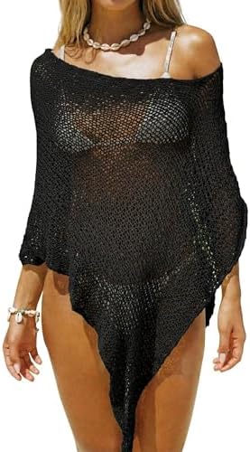 MAKABO Women's Off Shoulder Mesh Knit Cover Up Summer Beach Asymmetrical Vacation Bolero