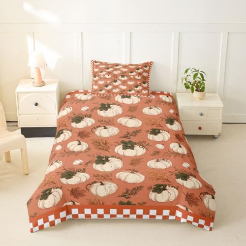 Erosebridal Fall Pumpkin Duvet Cover Toddler Size Autumn Leaf Bedding Set for Kids Boys Girls Orange Thanksgiving Comforter Cover Harvest Bedclothes Room Decor