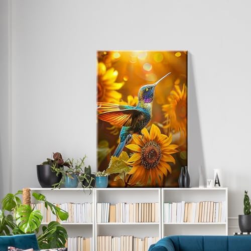 ATDMS Bird Paint by Numbers Kit for Adults with Frame Landscape Paint by Number with Easel DIY Flower Adult Paint by Number Kits Sunflower Paint by Numbers Kit on Canvas for Home Wall Decor 8x12 Inch