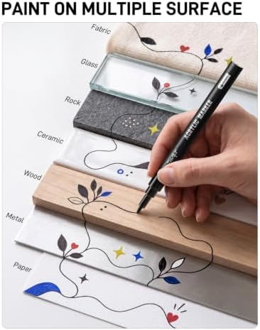 JusArt 0.7mm Fine Point Black Acrylic Paint Marker, 3 Pack