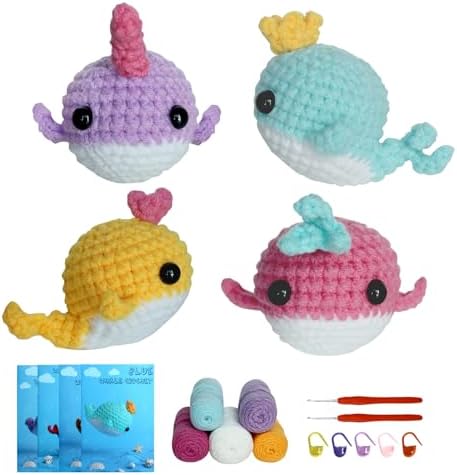 Fortilo Crochet Kit for Beginners 4PCS Colored Whale