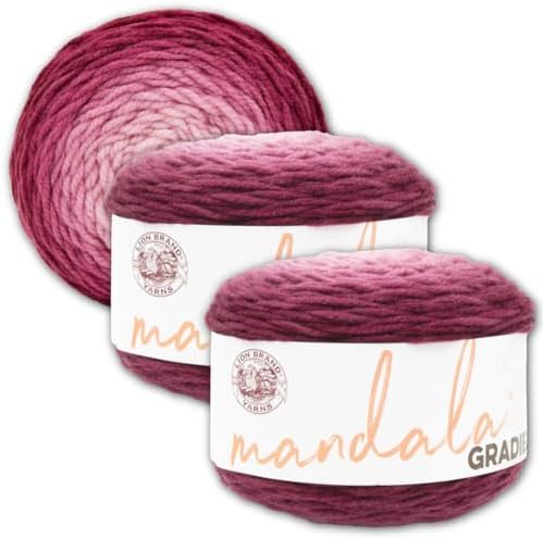 Lion Brand Yarn, Mandala Gradient Crochet Yarn, Burgundy, 3 Pack