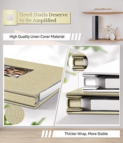 Artfeel Photo Album Self Adhesive Scrapbook Album for 3x5 4x6 5x7 8x10 Pictures,60 Pages Linen Cover with Display Window DIY Photo Book,Ideal Gifts for Family Travel Wedding Baby