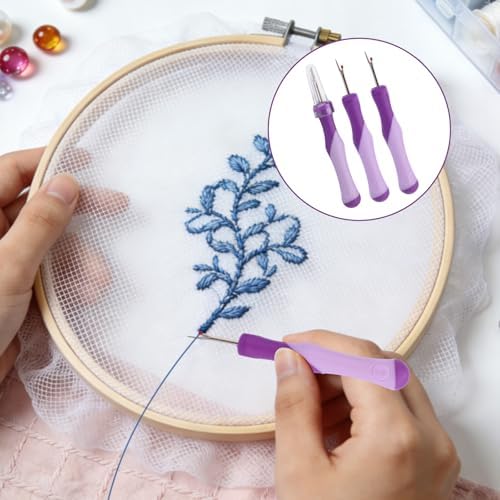 3pcs Seam Ripper, Stitch Remover Tool with Safety Caps and Small Red Ball for Hand Sewing Knitting Cross Stitch Embroidery Thread Removal(Purple)