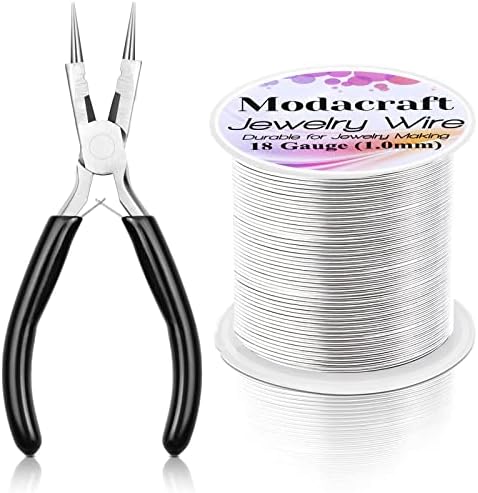 Modacraft 18 Gauge Silver Jewelry Wire & 4-in-1 Pliers Kit - 65FT Anti-Tarnish Craft Wire (1mm) for Wire Wrapping, DIY Jewelry, Christmas Ornaments & Holiday Decor
