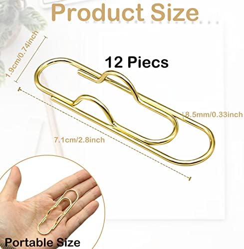 12Pcs Metal Pen Clip for Notebook, Portable Pen Holder Clip Pencil Clip, Multi Function Paper Clip Pen Holder Pen Paper Clip Bookmark Stationery Tool Office Supplies for Notebook Journals, Gold