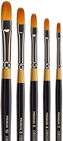 KINGART Premium 5 pc. Original Gold 9500 Series Filbert Artist Brush Set, Synthetic Golden Taklon Hair for Acrylic, Oil, Watercolor and Gouache Painting, Short Handle, 5 Sizes: 2, 4, 6, 8, 10