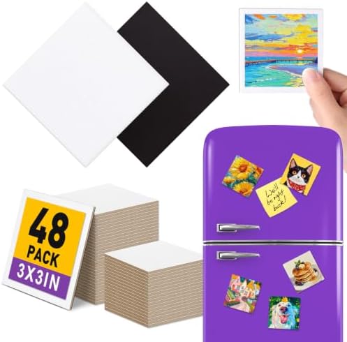 ESRICH 48Pack 3x3IN Square Mini Canvas Magnets, Small Magnetic Paint Canvas