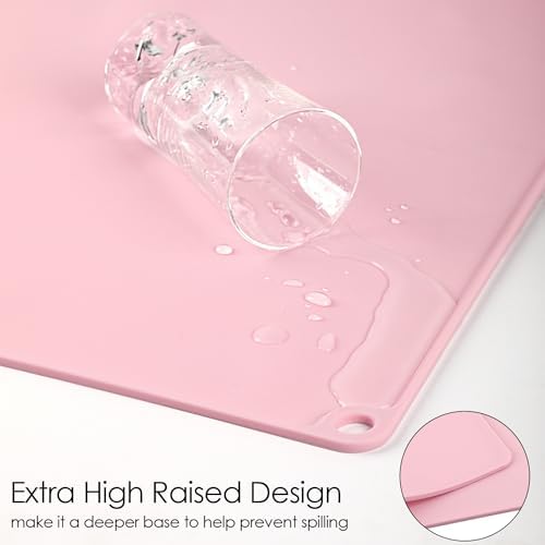 Pink Toddler Placemat-Non Slip Placemat for Girl Baby, Portable Food Mat Reusable Placemats for Travel and High Chairs Silicone Table Mat with Raised Edges-Easy to Clean(1Pack 19.7" x 15.7")