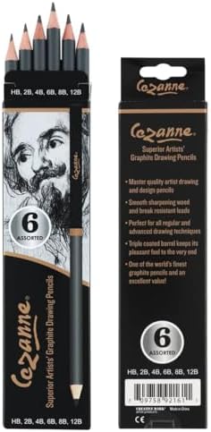 Cezanne Graphite Drawing Pencils Set - Assorted Set of 6 Break-Resistant Graphite Lead, Easy-to-Sharpen Sketch Pencils, Master Artist Quality Graphite Pencils for Technical and Artistic Drawing